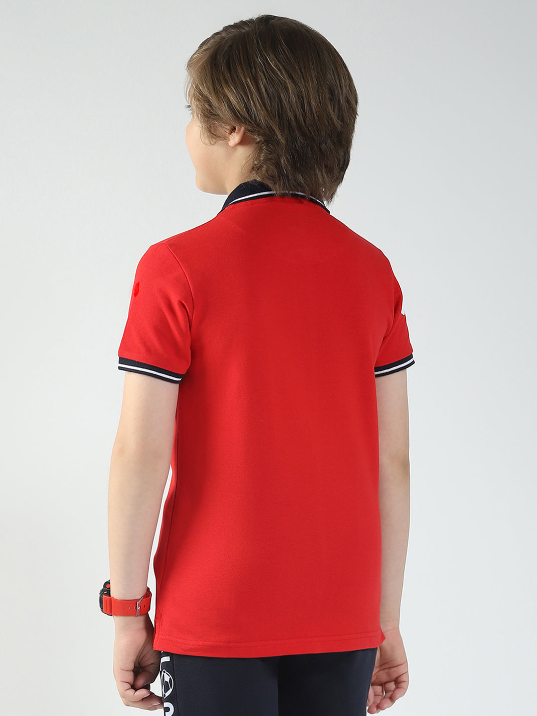 Boys Red Printed Collar Half Sleeve T-Shirt