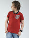 Boys Maroon Printed Collar Half Sleeve T-Shirt