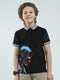 Boys Black Printed Collar Half Sleeve T-Shirt