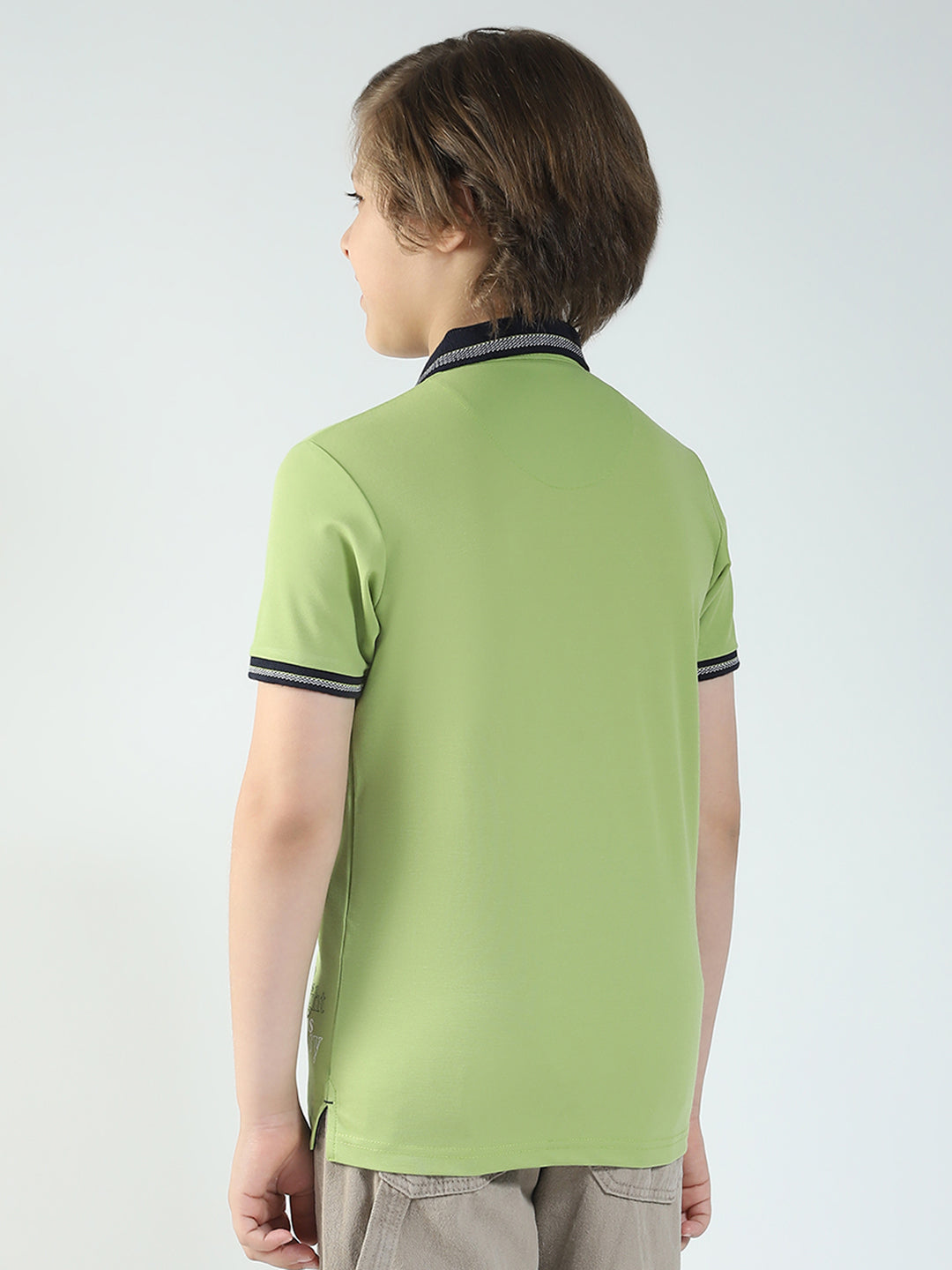 Boys Green Printed Collar Half Sleeve T-Shirt