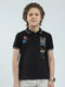 Boys Black Printed Collar Half Sleeve T-Shirt