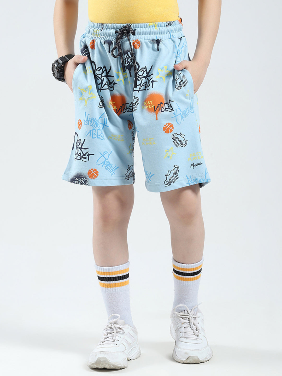 Boys Blue Printed Regular Fit Bermuda