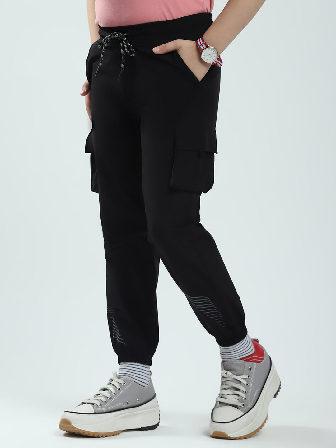 Boys Black Solid Regular Fit Lower