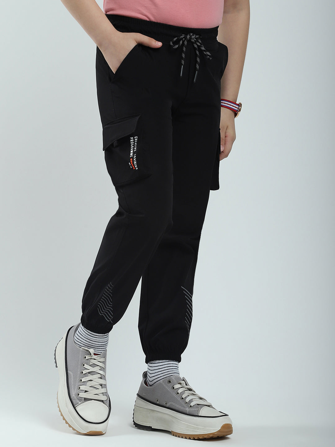 Boys Black Solid Regular Fit Lower