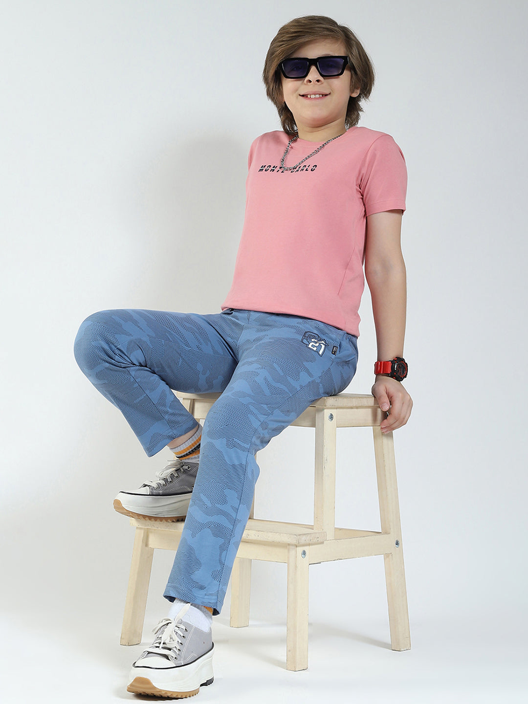 Boys Blue Solid Regular Fit Lower