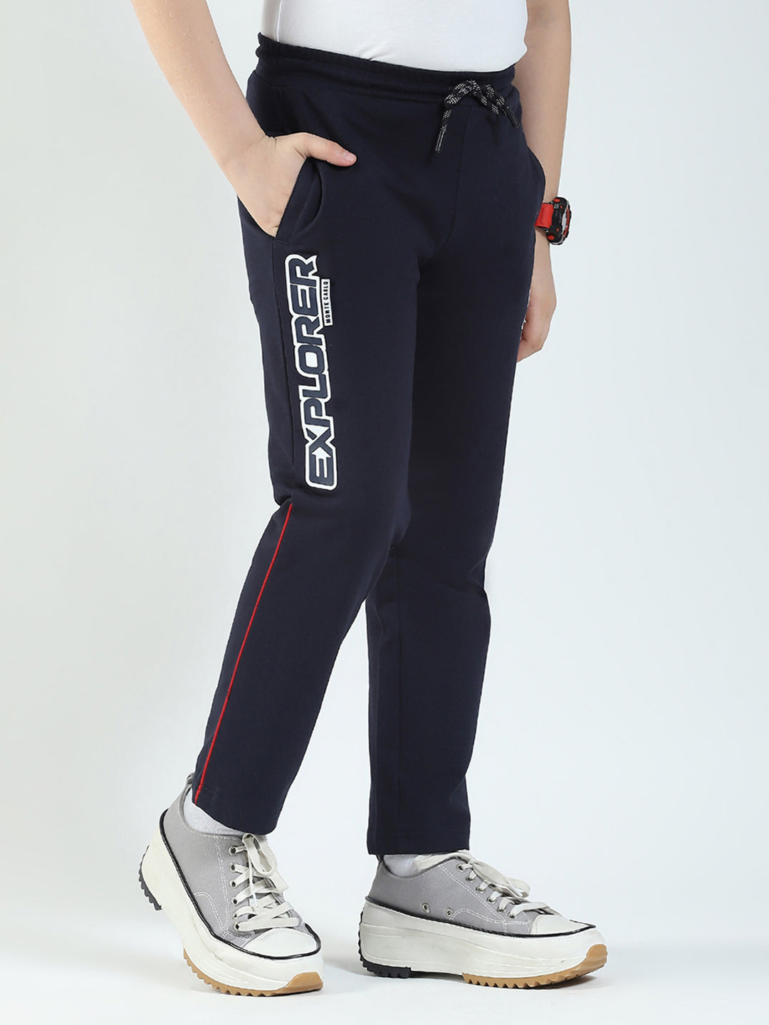 Boys Navy Blue Solid Regular Fit Lower