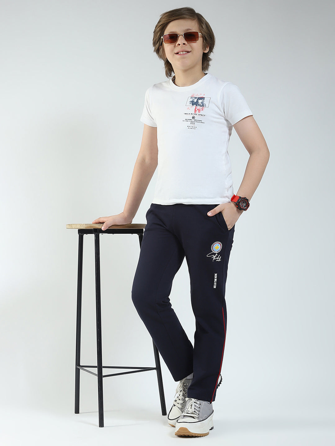 Boys Navy Blue Solid Regular Fit Lower