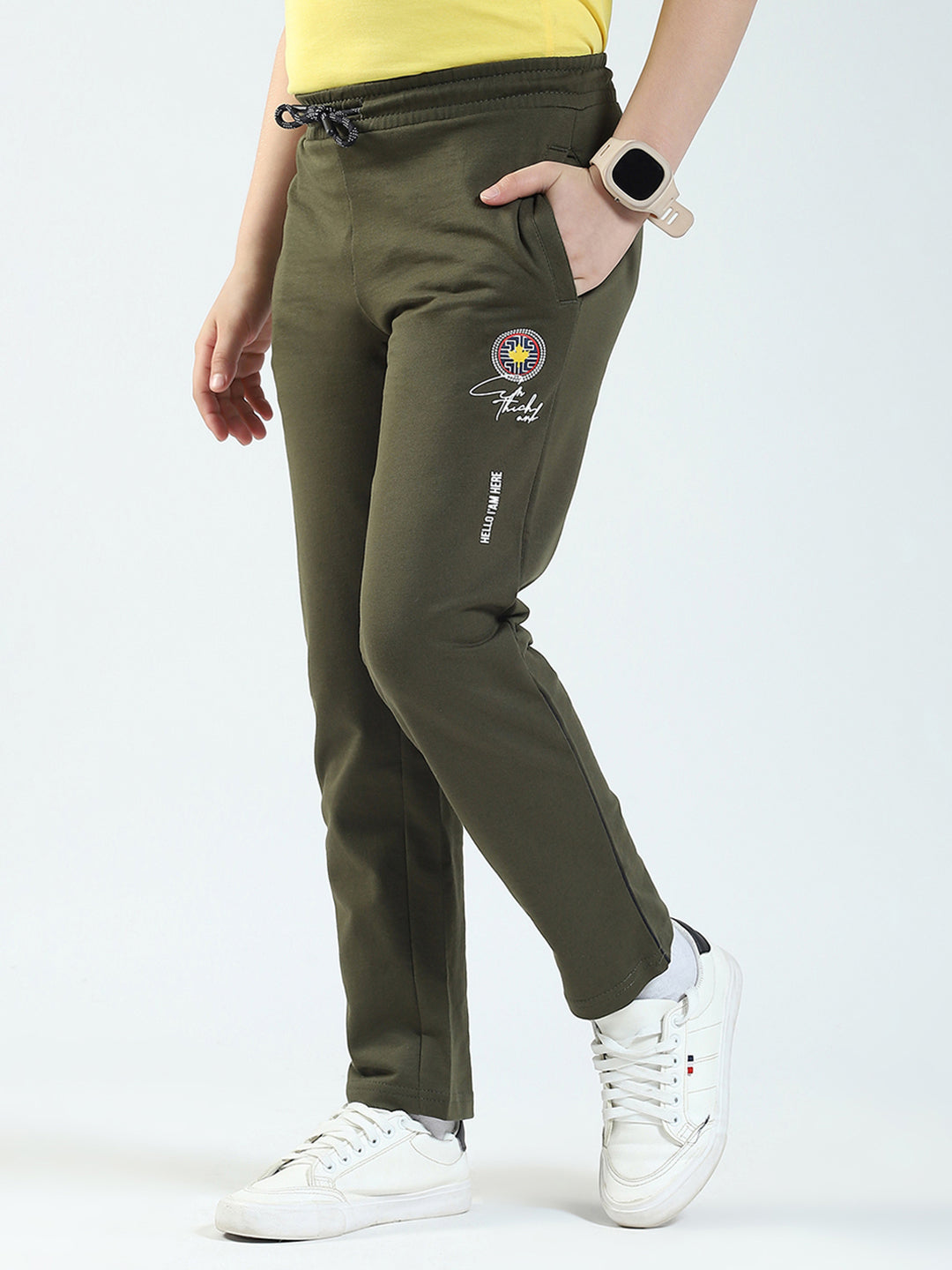 Boys Olive Solid Regular Fit Lower