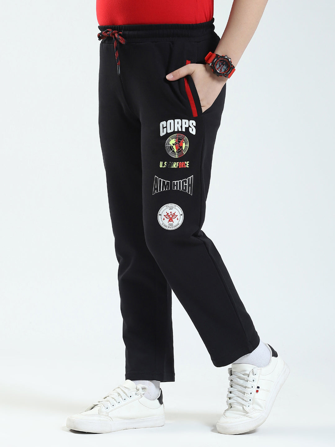 Boys Black Solid Regular Fit Lower