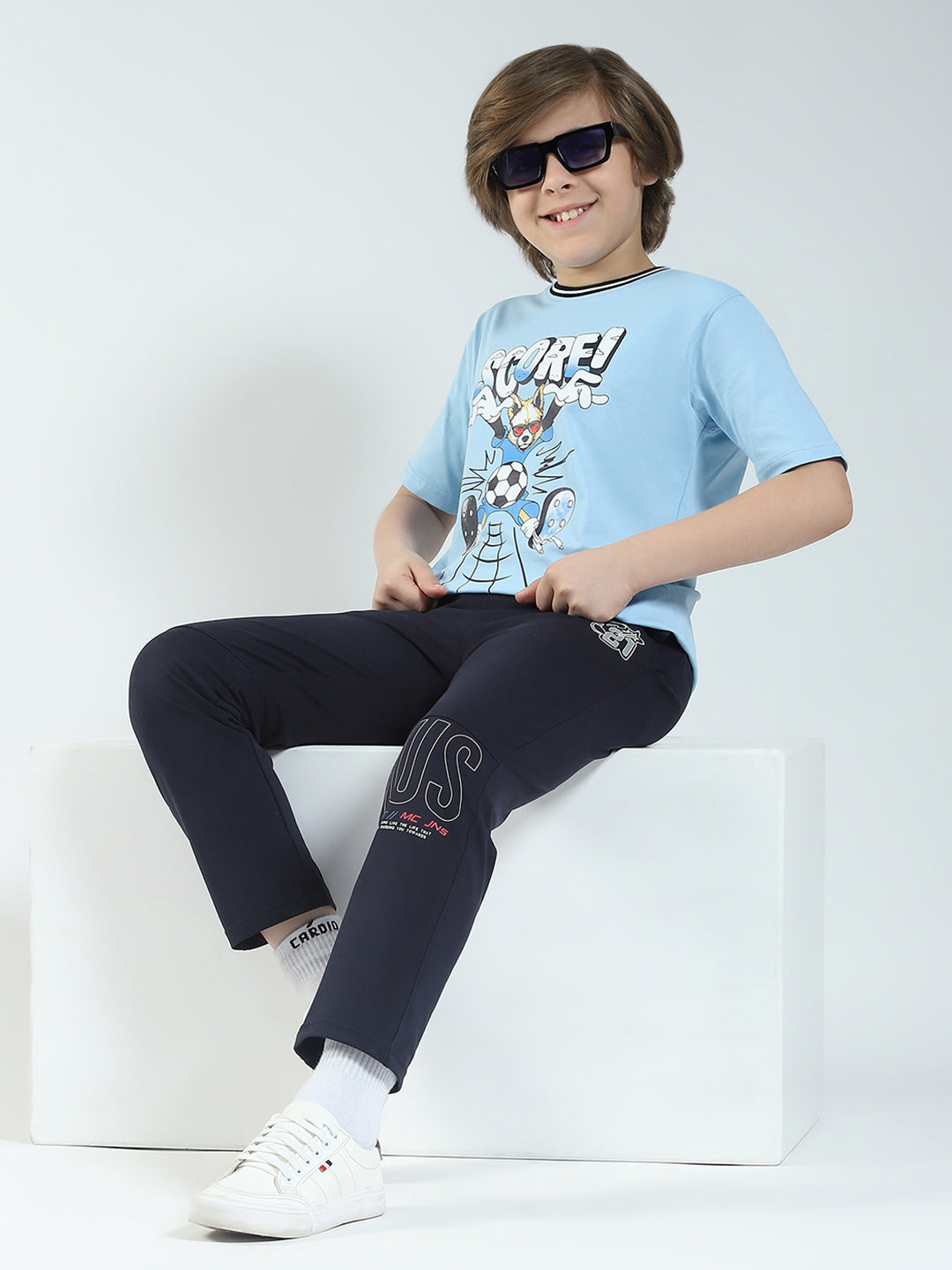 Boys Navy Blue Solid Regular Fit Lower