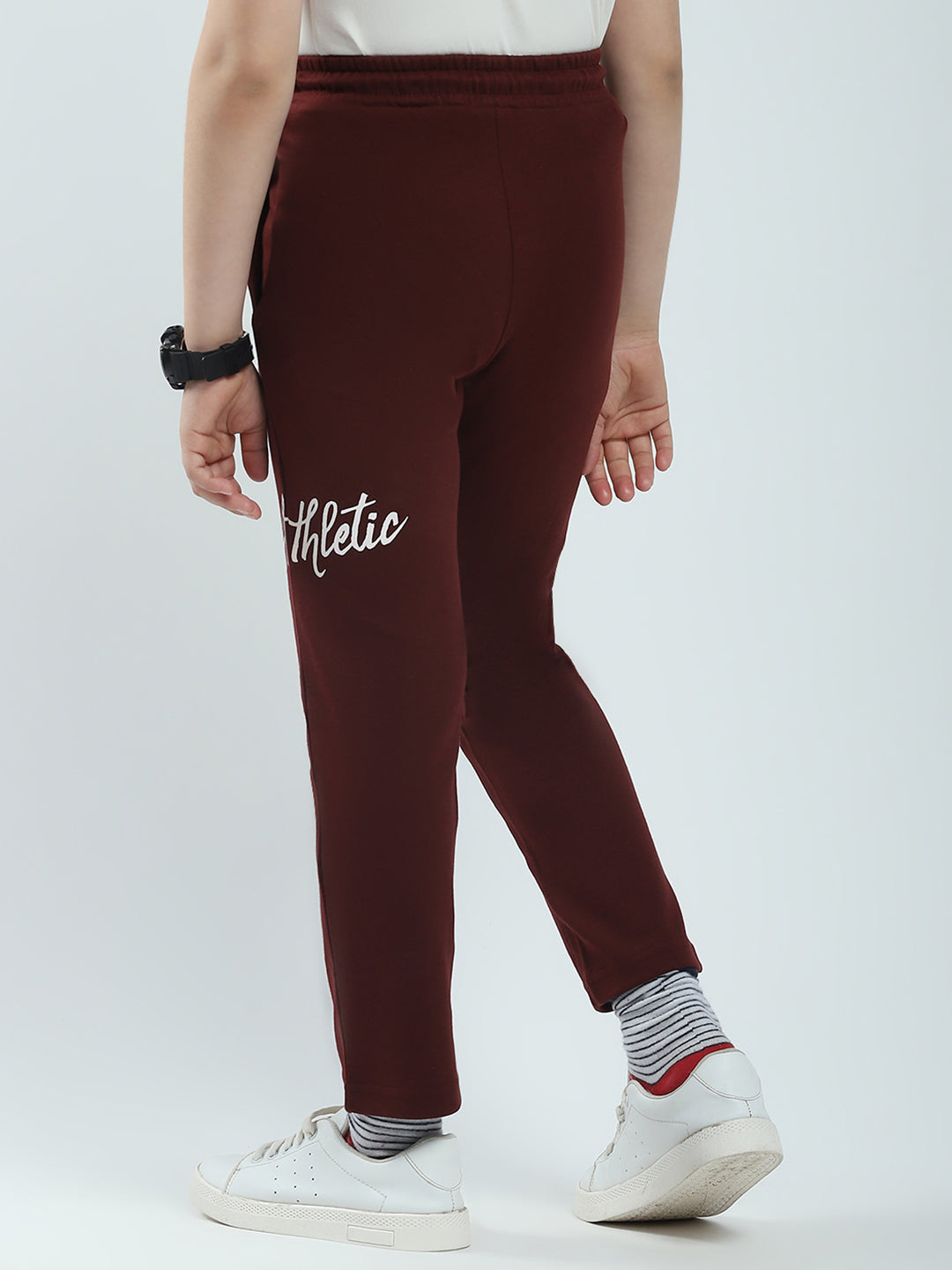 Boys Maroon Solid Regular Fit Lower