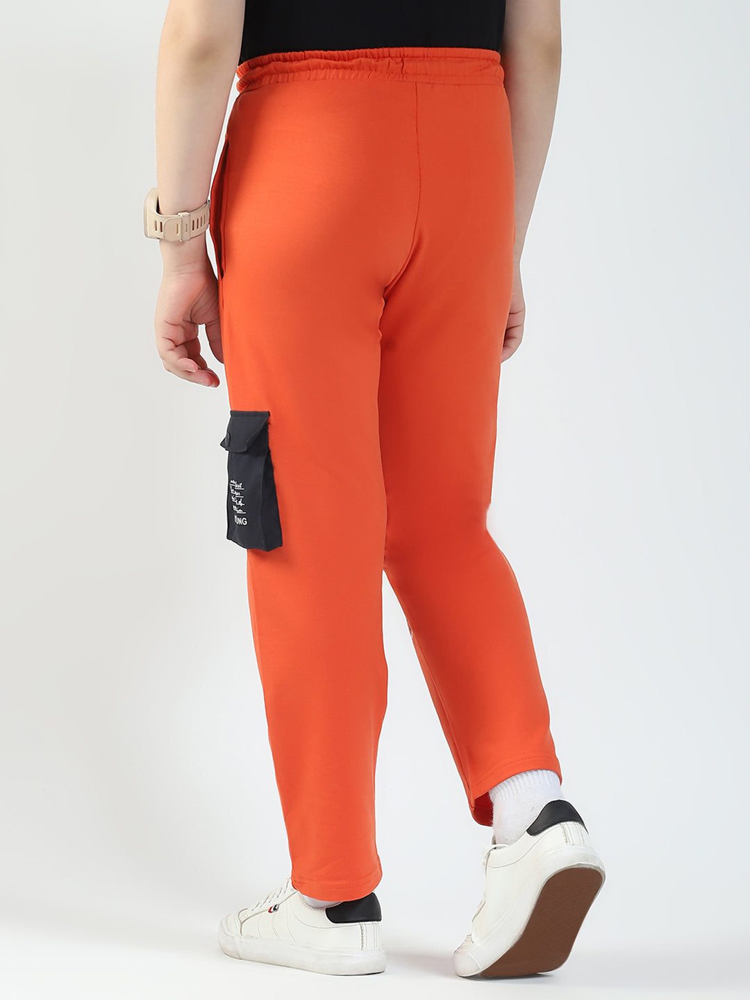 Boys Orange Solid Regular Fit Lower