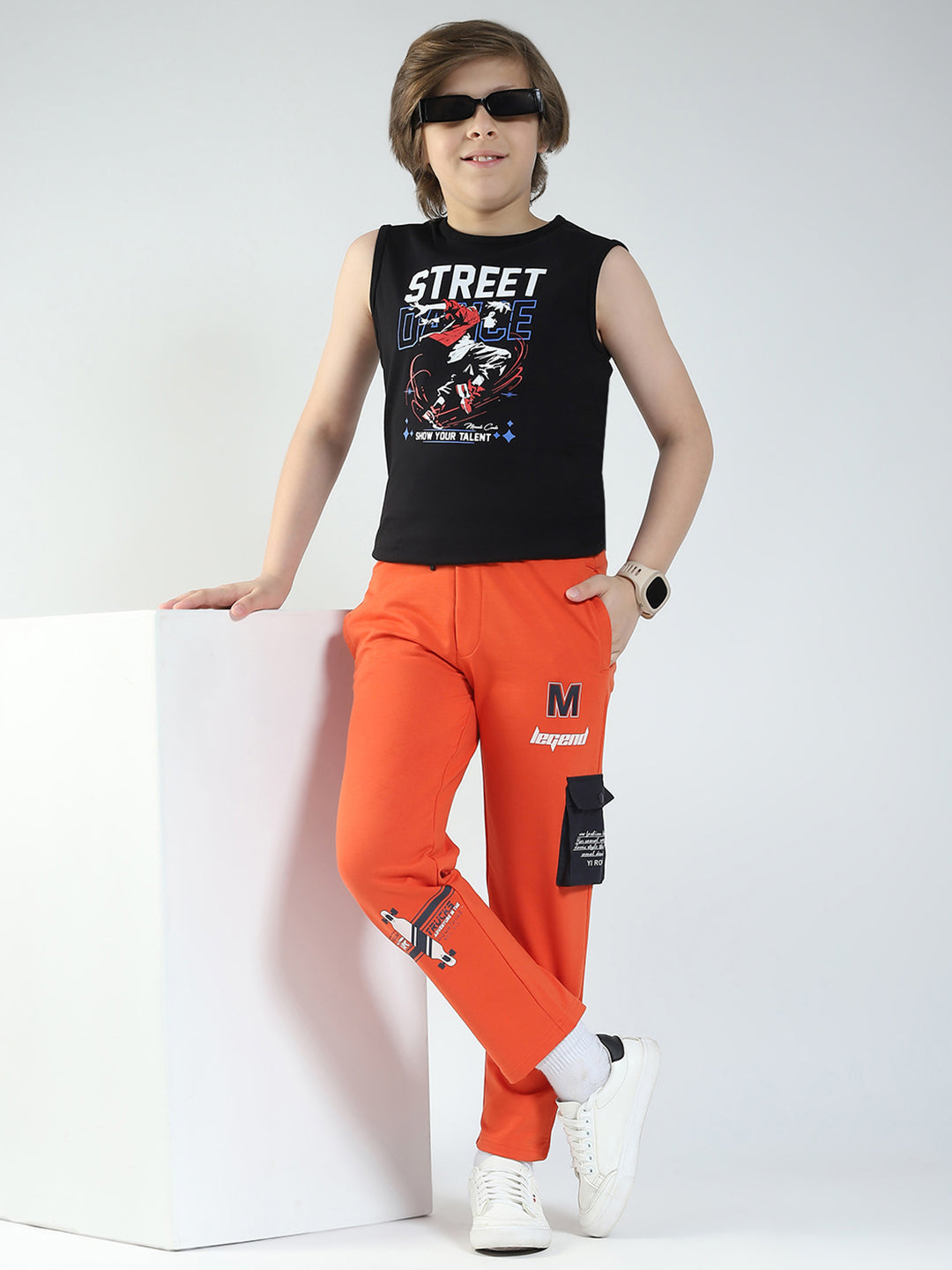 Boys Orange Solid Regular Fit Lower