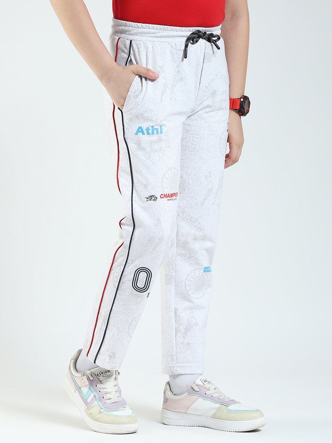 Boys White Printed Regular Fit Lower