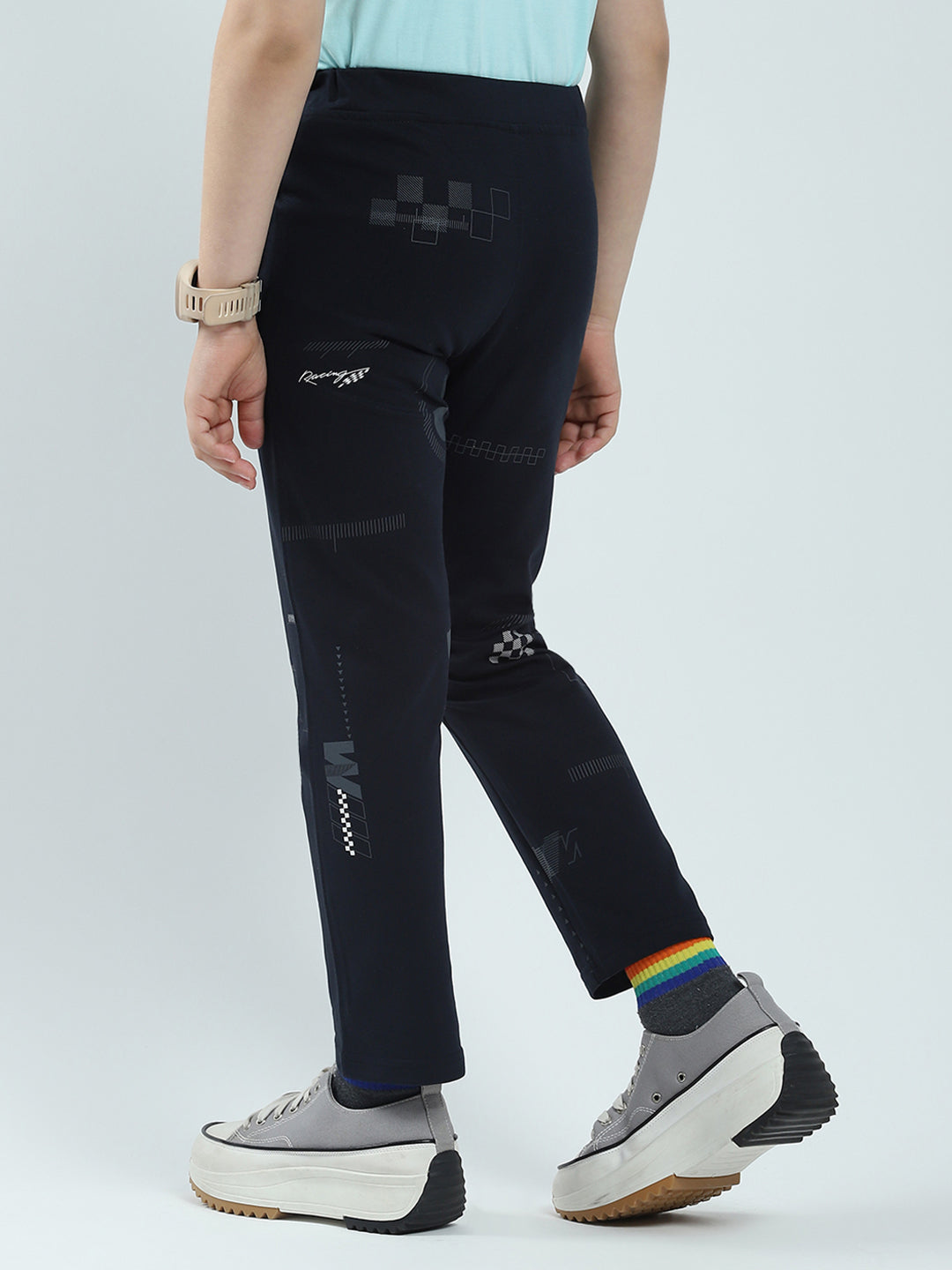 Boys Navy Blue Printed Regular Fit Lower