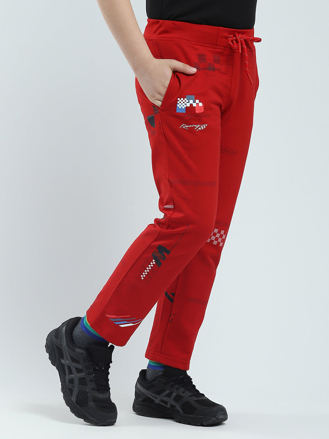 Boys Red Printed Regular Fit Lower