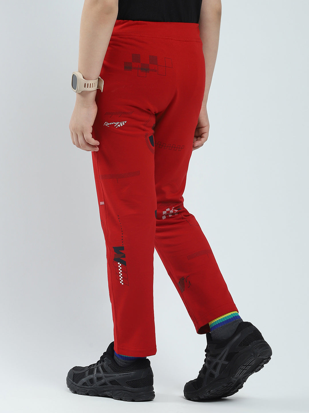 Boys Red Printed Regular Fit Lower