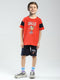 Boys Orange Printed Round Neck Half Sleeve Bermuda Set
