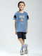 Boys Blue Printed Round Neck Half Sleeve Bermuda Set