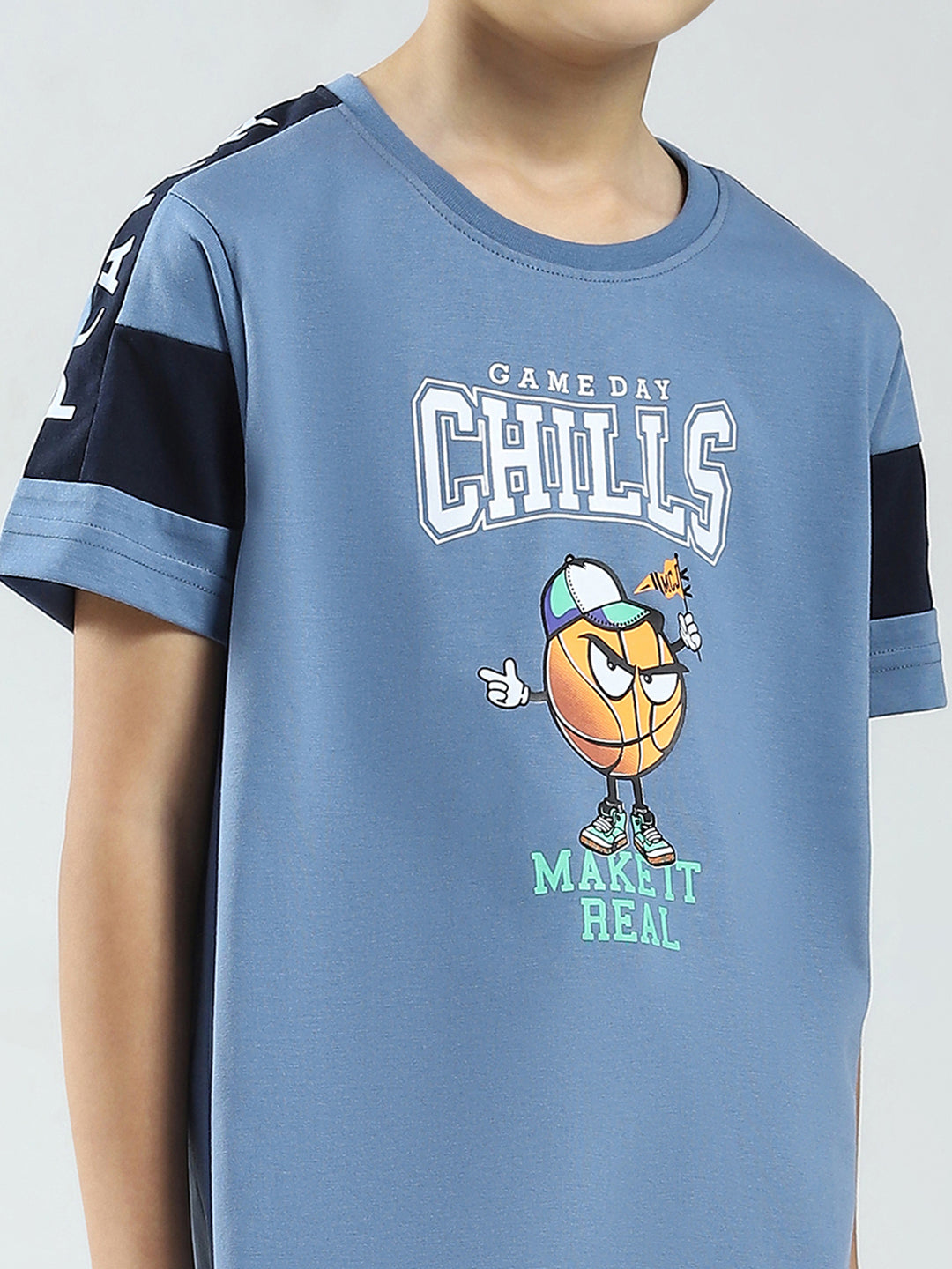 Boys Blue Printed Round Neck Half Sleeve Bermuda Set