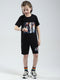 Boys Black Printed Round Neck Half Sleeve Bermuda Set