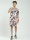 Boys Peach Printed Round Neck Half Sleeve Bermuda Set