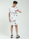 Boys White Printed Round Neck Half Sleeve Bermuda Set