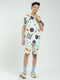 Boys White Printed Round Neck Half Sleeve Bermuda Set