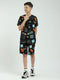 Boys Black Printed Round Neck Half Sleeve Bermuda Set