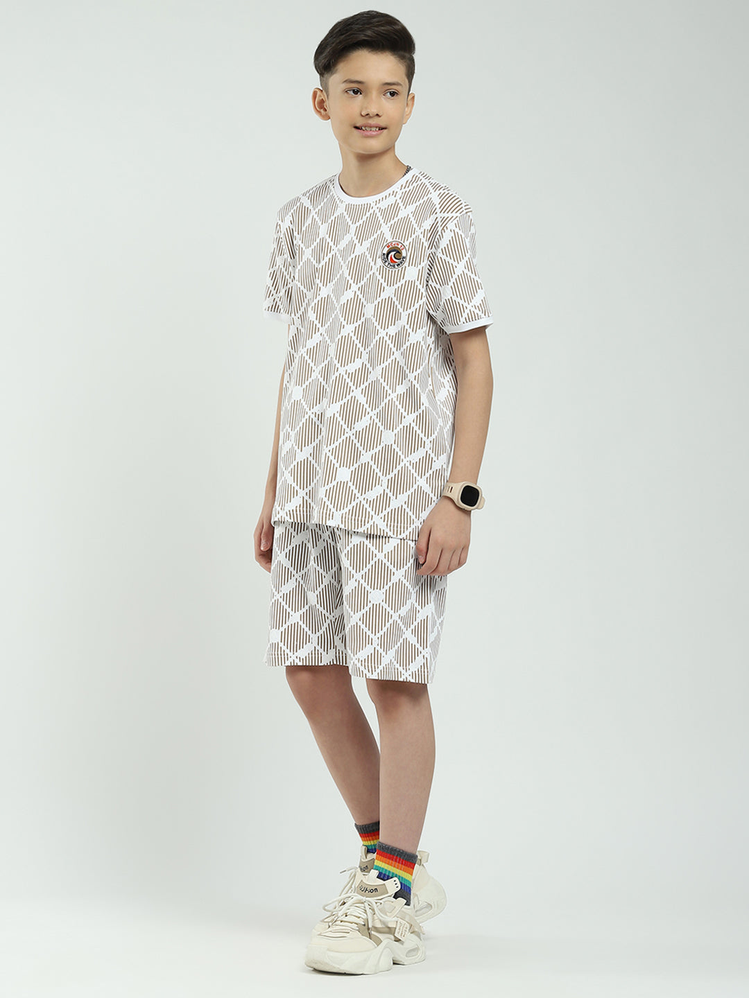 Boys Brown Printed Round Neck Half Sleeve Bermuda Set