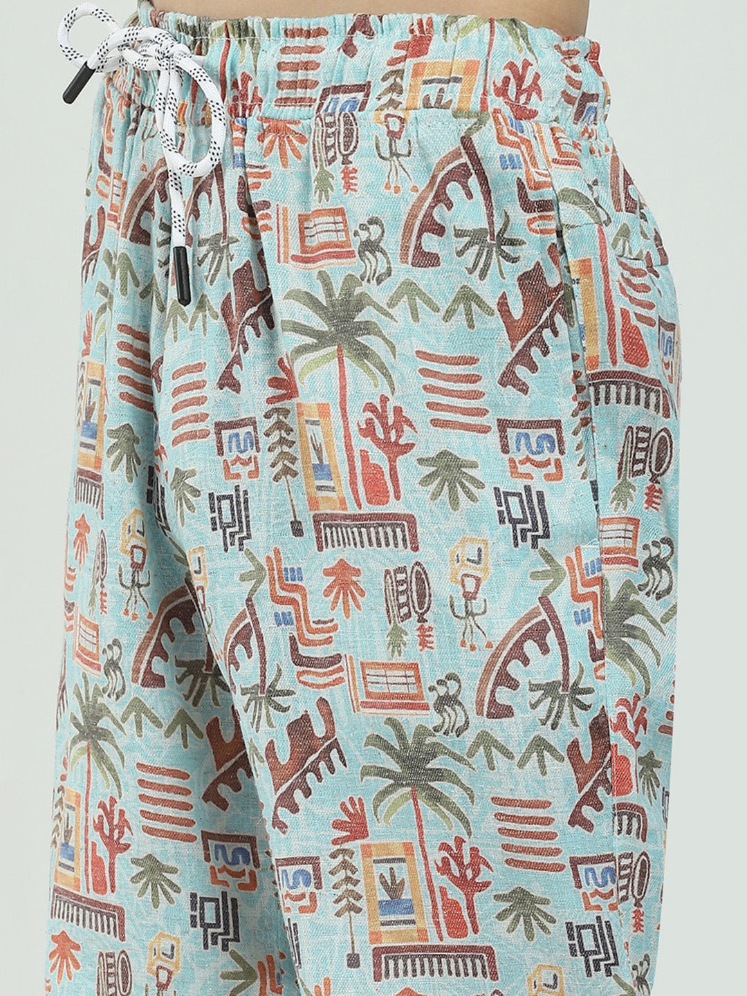 Boys Blue Printed Collar Half Sleeve Cords Set