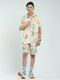 Boys Peach Printed Collar Half Sleeve Cords Set