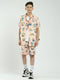 Boys Peach Printed Collar Half Sleeve Cords Set