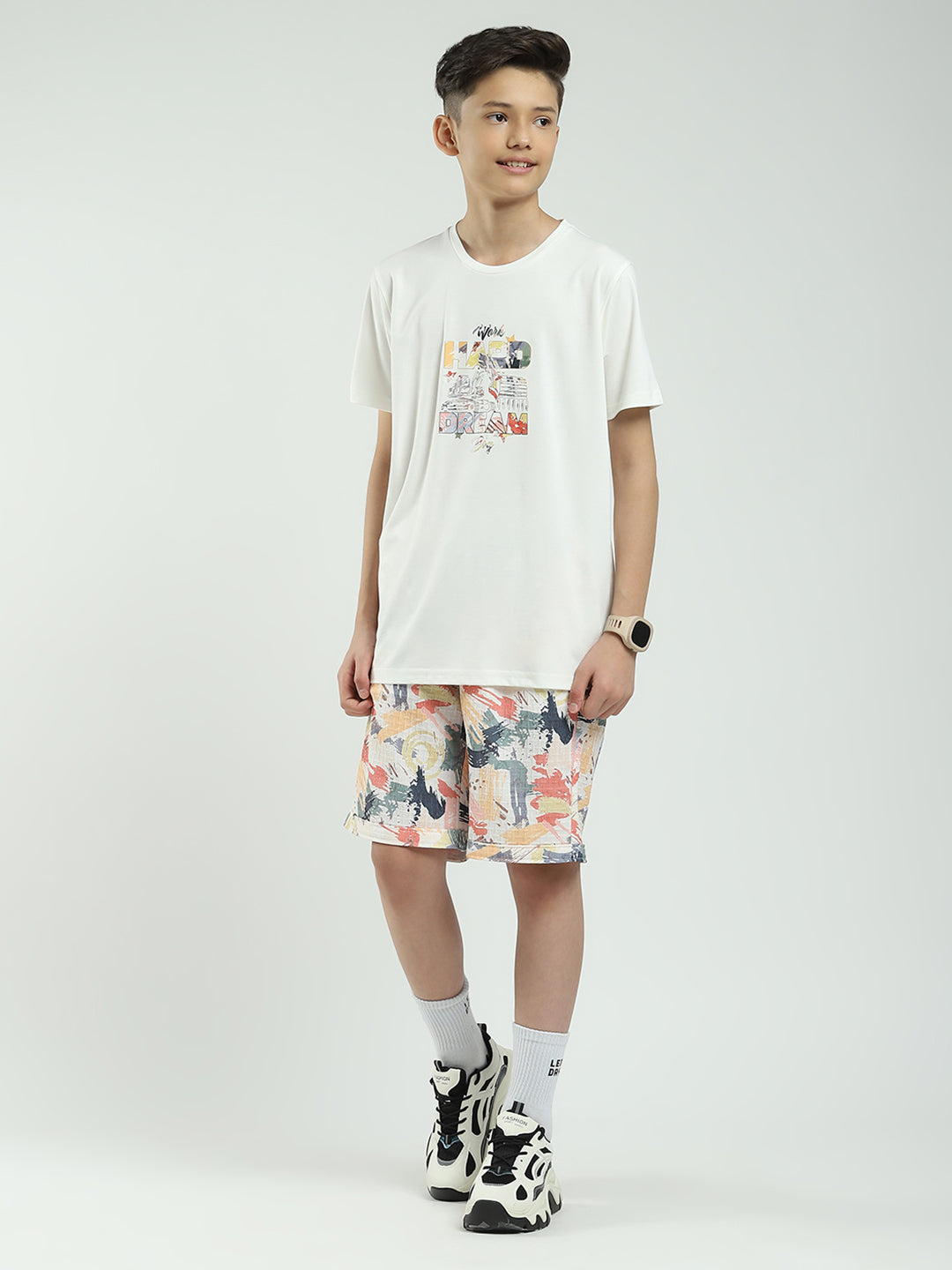 Boys Pink Printed Collar Half Sleeve Cords Set