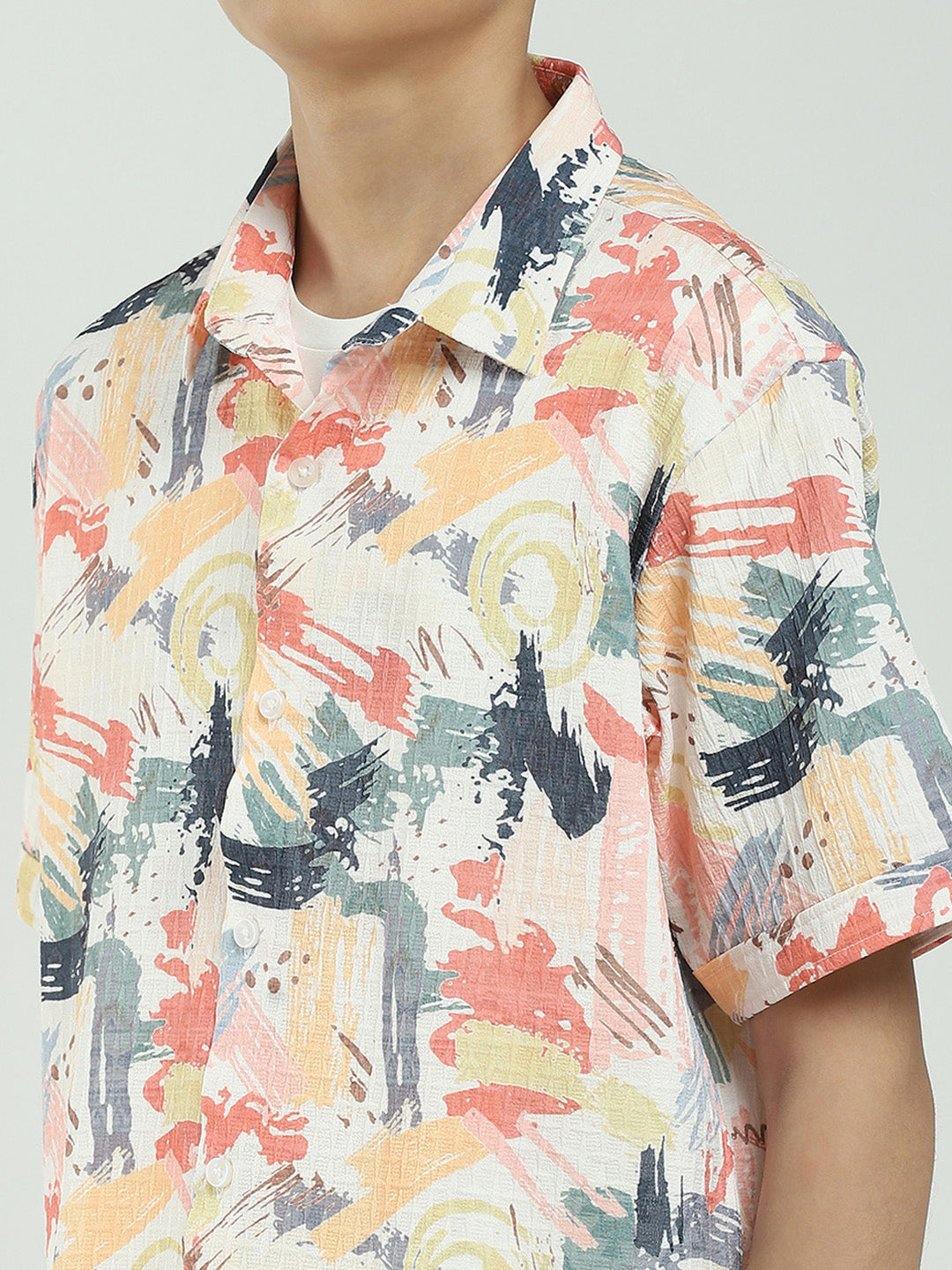 Boys Pink Printed Collar Half Sleeve Cords Set