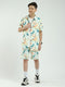 Boys Green Printed Collar Half Sleeve Cords Set