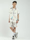 Boys Beige Printed Collar Half Sleeve Cords Set