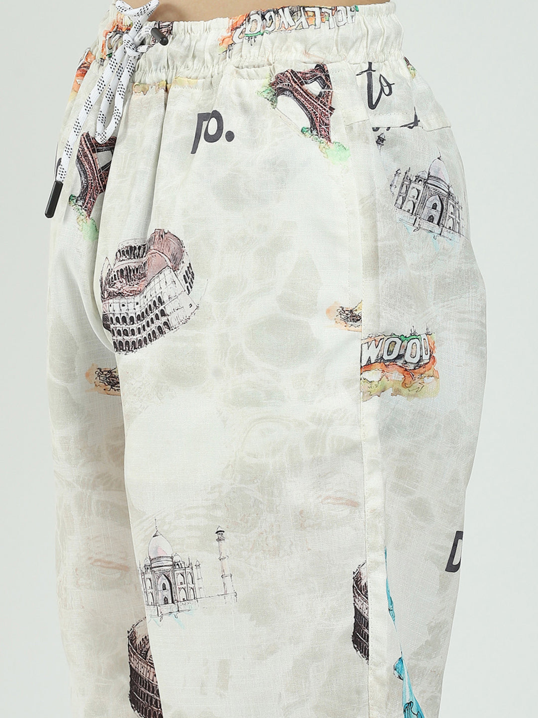 Boys Beige Printed Collar Half Sleeve Cords Set