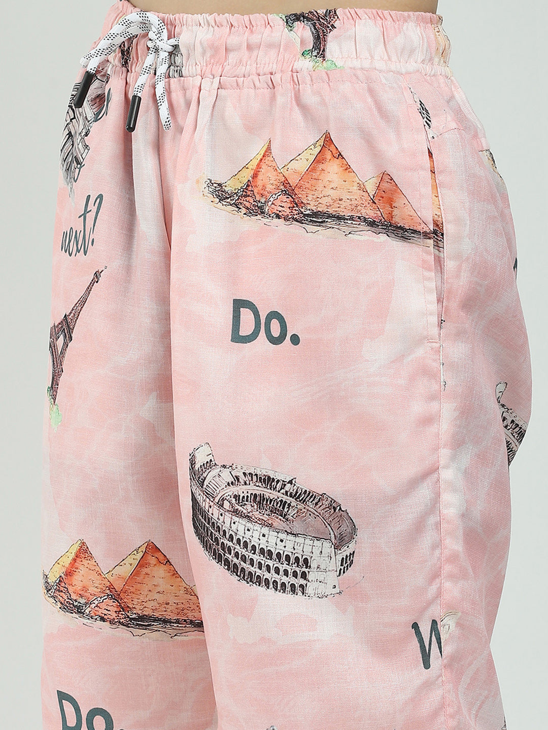 Boys Pink Printed Collar Half Sleeve Cords Set