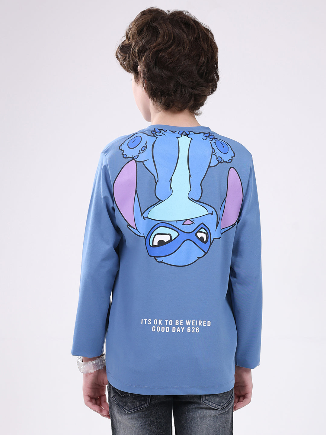 Boys Blue Printed Round Neck Full Sleeve Winter T-Shirt