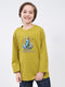 Boys Mustard Printed Round Neck Full Sleeve Winter T-Shirt