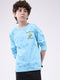 Boys Sky Blue Printed Round Neck Full Sleeve Winter T-Shirt