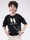 Boys Black Printed Round Neck Full Sleeve Winter T-Shirt