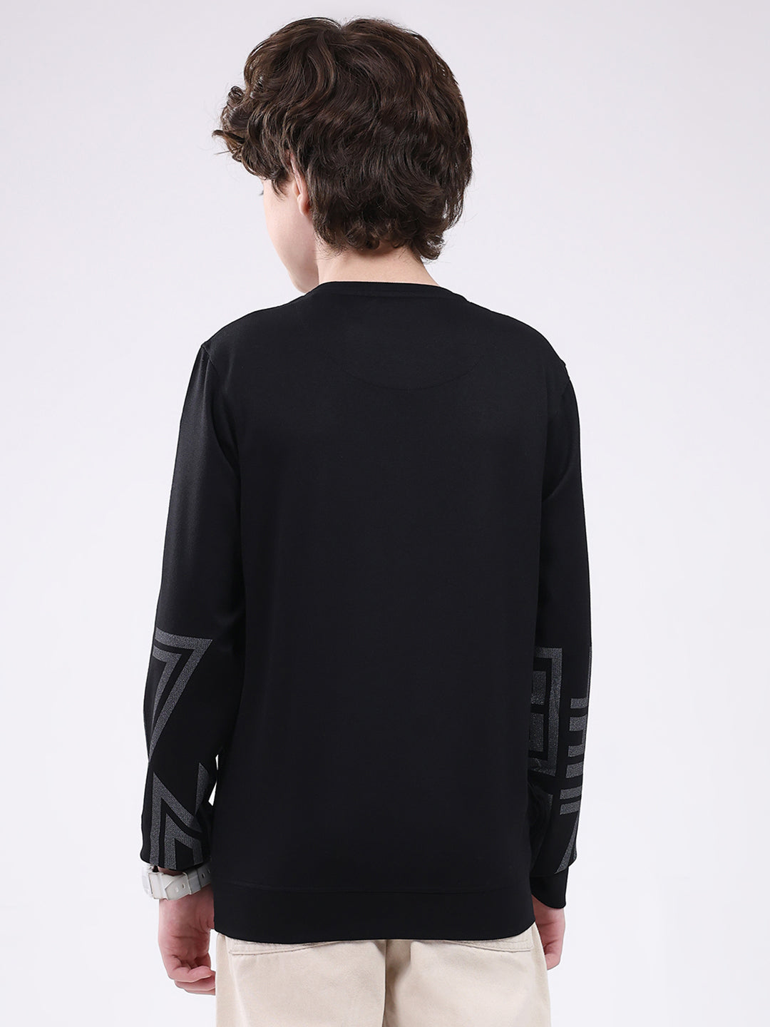 Boys Black Printed Round Neck Full Sleeve Winter T-Shirt