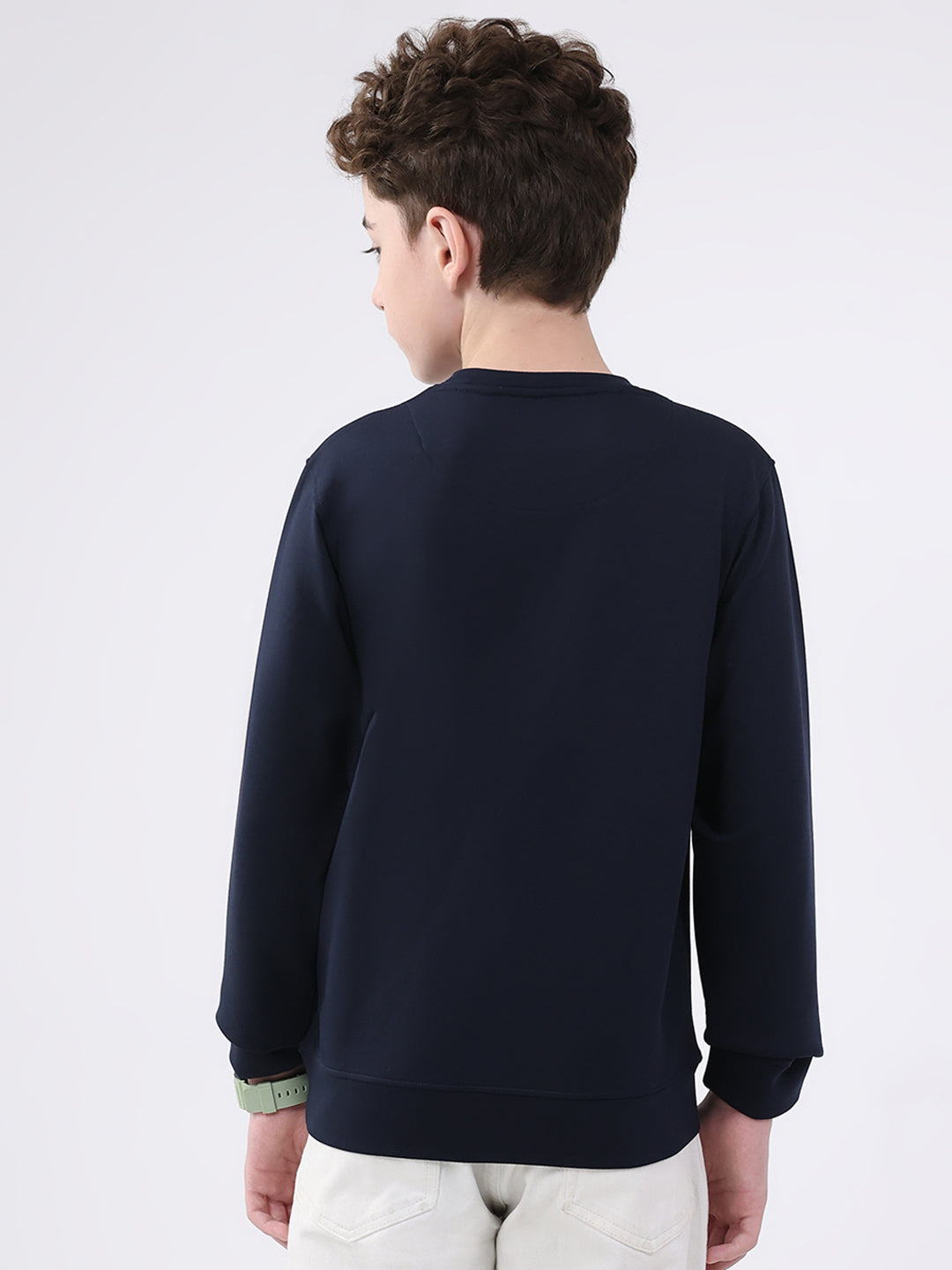 Boys Navy Blue Printed Round Neck Full Sleeve Sweatshirt