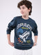 Boys Teal Blue Printed Round Neck Full Sleeve Sweatshirt