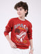 Boys Red Printed Round Neck Full Sleeve Sweatshirt