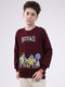 Boys Maroon Printed Round Neck Full Sleeve Sweatshirt