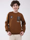 Boys Brown Printed Round Neck Full Sleeve Sweatshirt