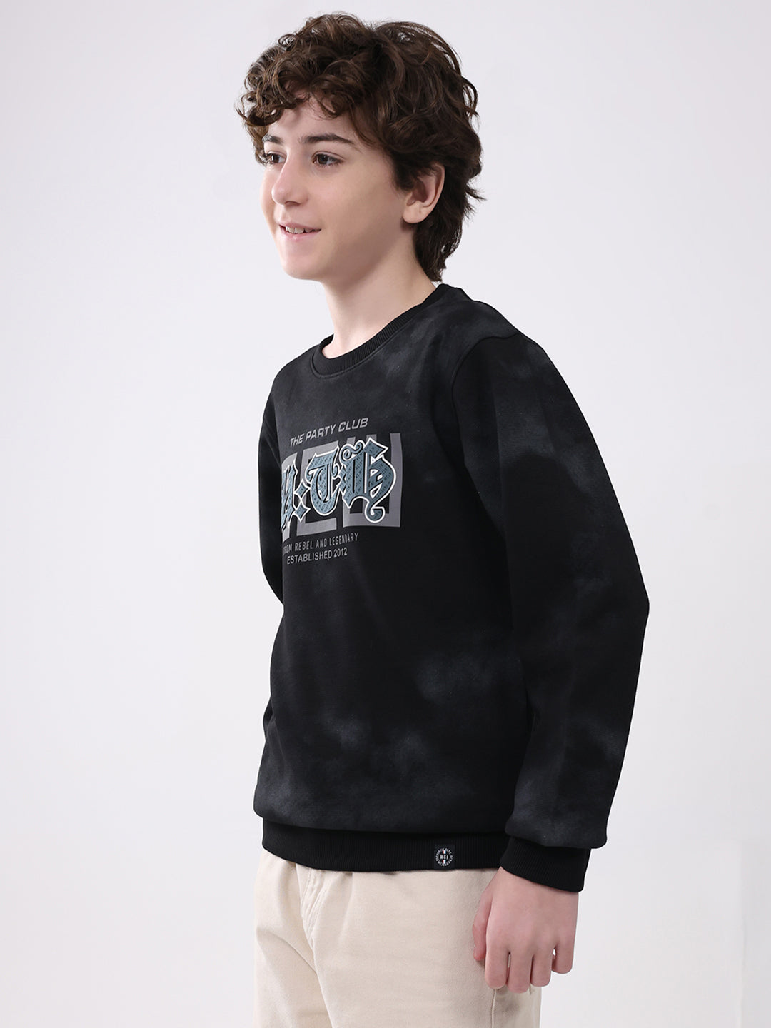 Boys Black Printed Round Neck Full Sleeve Sweatshirt